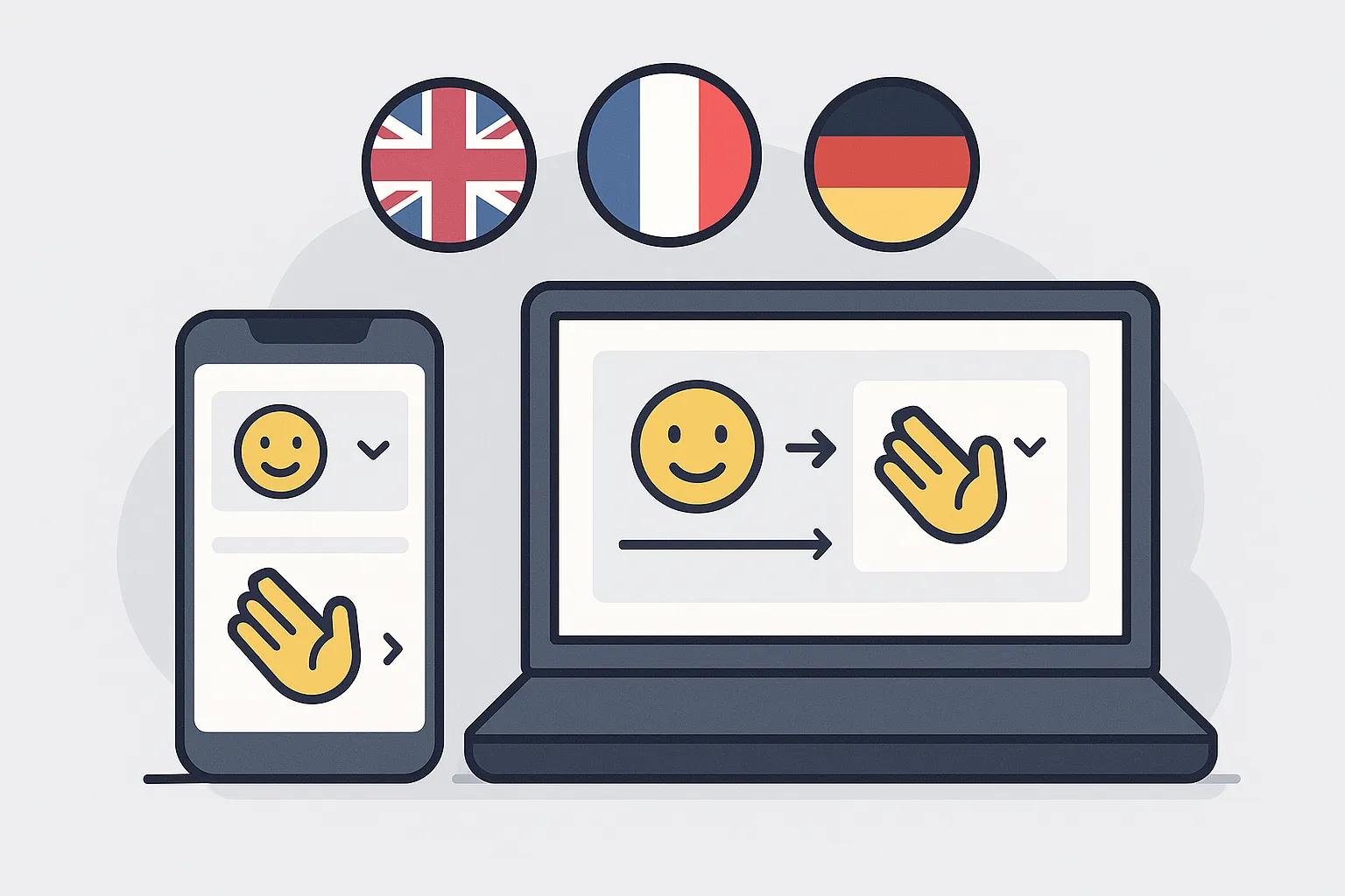 Emoji Translator on multiple devices showing language options